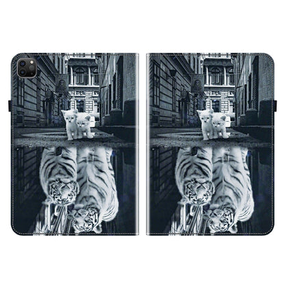 For iPad Pro 12.9 2022 / 2021 / 2020 Crystal Texture Painted Leather Smart Tablet Case(Cat Reflection Tiger) - iPad Pro 12.9 (2022/2021) Cases by buy2fix | Online Shopping UK | buy2fix