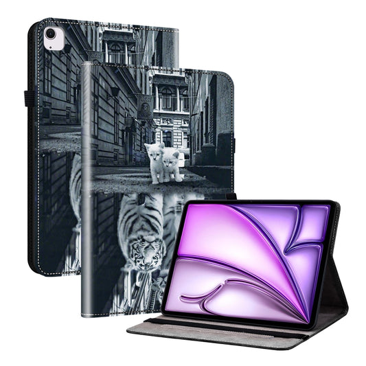 For iPad Air 11 2025 / 2024 Crystal Texture Painted Leather Smart Tablet Case(Cat Reflection Tiger) - iPad Air 11 2025 / 2024 Cases by buy2fix | Online Shopping UK | buy2fix
