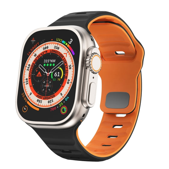 For Apple Watch Ultra 2 49mm Wave Texture Reverse Buckle Silicone Watch Band(Black Orange)