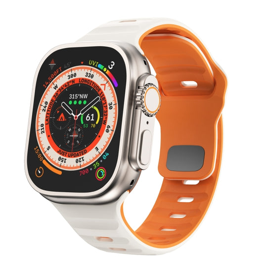 For Apple Watch Ultra 2 49mm Wave Texture Reverse Buckle Silicone Watch Band(Starlight Orange)
