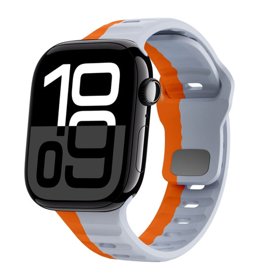 For Apple Watch Series 10 46mm Wave Texture Reverse Buckle Silicone Watch Band(Grey Orange)