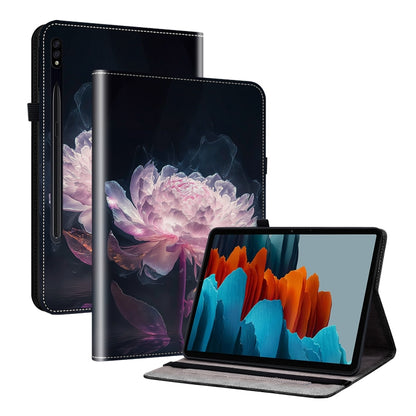 For Samsung Galaxy Tab S7 FE / S8+ / S7+ Crystal Texture Painted Leather Tablet Case(Purple Peony) by buy2fix