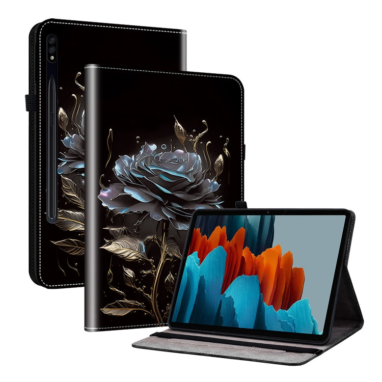 For Samsung Galaxy Tab S7 FE / S8+ / S7+ Crystal Texture Painted Leather Tablet Case(Black Rose) by buy2fix