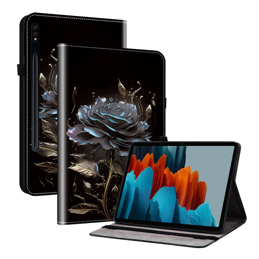 For Samsung Galaxy Tab S7 FE / S8+ / S7+ Crystal Texture Painted Leather Tablet Case(Black Rose) by buy2fix