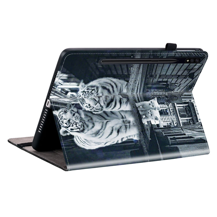 For Samsung Galaxy Tab S7 FE / S8+ / S7+ Crystal Texture Painted Leather Tablet Case(Cat Reflection Tiger) by buy2fix