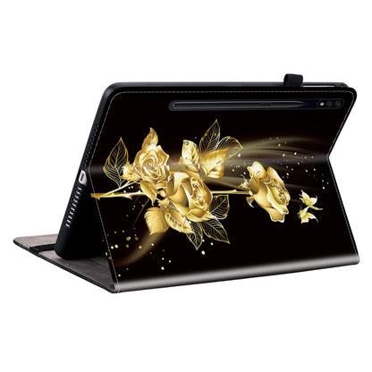 For Samsung Galaxy Tab S7 / S8 Crystal Texture Painted Leather Tablet Case(Gold Butterfly Rose) by buy2fix