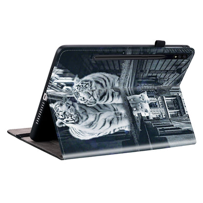 For Samsung Galaxy Tab S7 / S8 Crystal Texture Painted Leather Tablet Case(Cat Reflection Tiger) by buy2fix