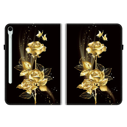 For Samsung Galaxy Tab S9 / S9 FE Crystal Texture Painted Leather Tablet Case(Gold Butterfly Rose) - Galaxy Tab S9 Cases by buy2fix | Online Shopping UK | buy2fix