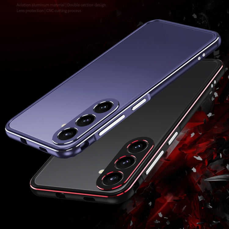 For Samsung Galaxy S24+ 5G Aurora Series Lens Protector + Metal Frame Phone Case(Black Blue) - Galaxy S24+ 5G Cases by buy2fix | Online Shopping UK | buy2fix
