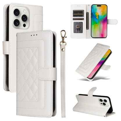 For iPhone 16 Pro Max Diamond Lattice Leather Flip Phone Case(White) by buy2fix