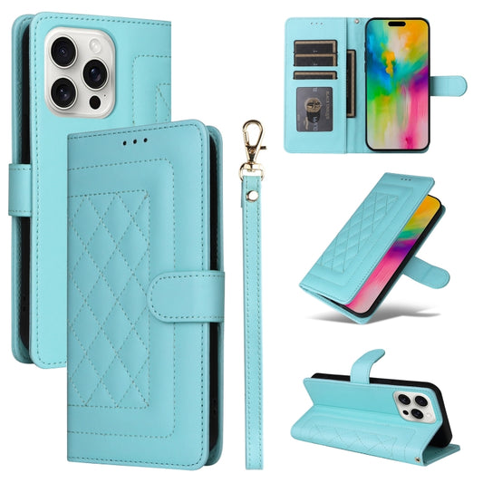 For iPhone 16 Pro Max Diamond Lattice Leather Flip Phone Case(Mint Green) by buy2fix