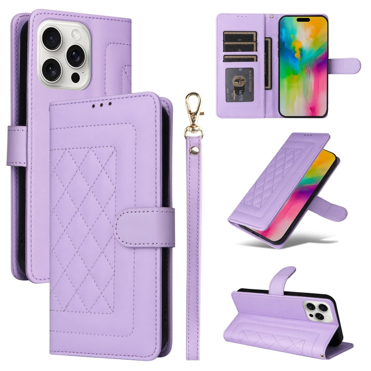 For iPhone 16 Pro Max Diamond Lattice Leather Flip Phone Case(Light Purple) by buy2fix