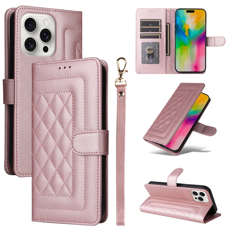 For iPhone 16 Pro Max Diamond Lattice Leather Flip Phone Case(Rose Gold) by buy2fix