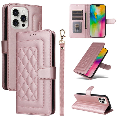 For iPhone 16 Pro Max Diamond Lattice Leather Flip Phone Case(Rose Gold) by buy2fix