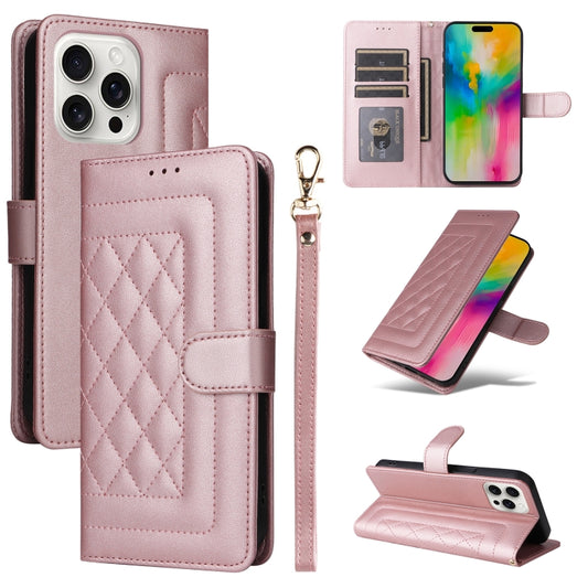 For iPhone 16 Pro Max Diamond Lattice Leather Flip Phone Case(Rose Gold) by buy2fix