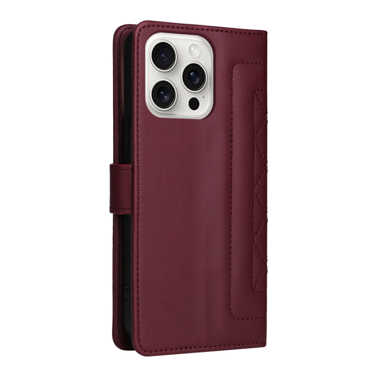 For iPhone 16 Pro Max Diamond Lattice Leather Flip Phone Case(Wine Red) by buy2fix