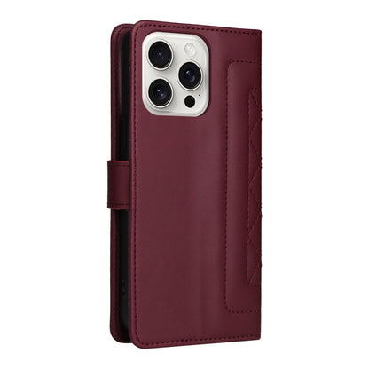 For iPhone 16 Pro Max Diamond Lattice Leather Flip Phone Case(Wine Red) by buy2fix