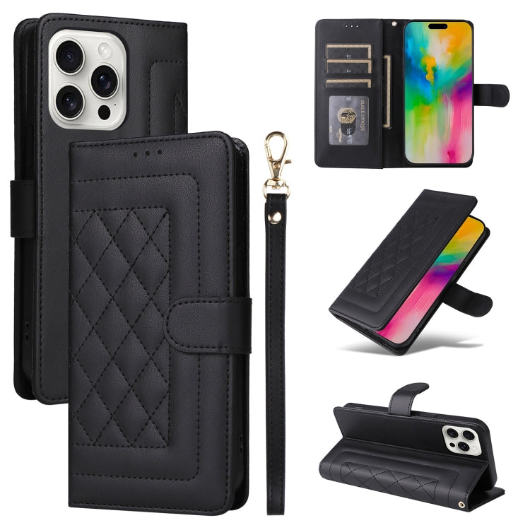 For iPhone 16 Pro Max Diamond Lattice Leather Flip Phone Case(Black) by buy2fix