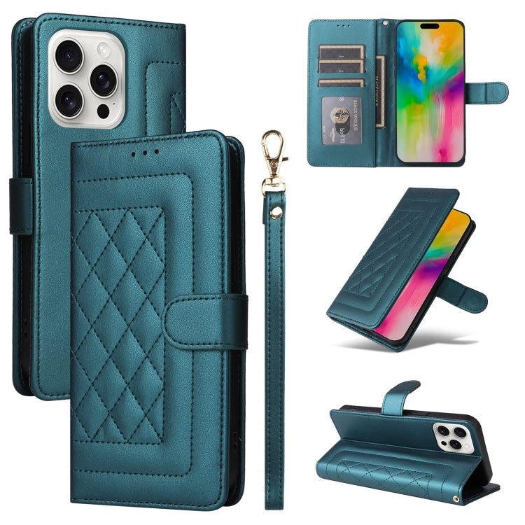For iPhone 16 Pro Max Diamond Lattice Leather Flip Phone Case(Green) by buy2fix