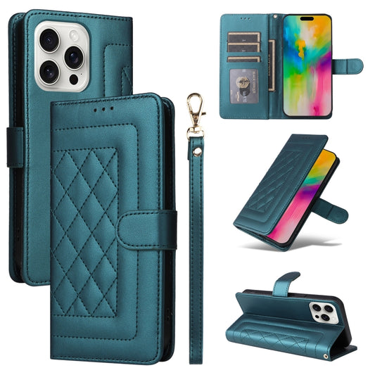 For iPhone 16 Pro Max Diamond Lattice Leather Flip Phone Case(Green) by buy2fix