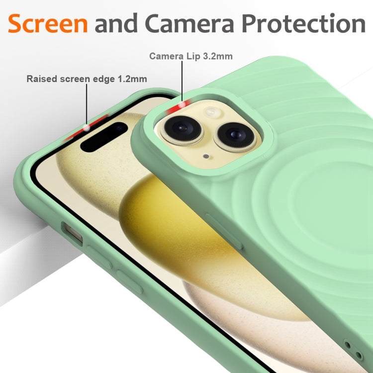 For iPhone 14 Wave Texture MagSafe Magnetic Liquid Silicone Phone Case(Green) by buy2fix