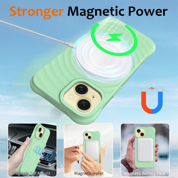 For iPhone 14 Wave Texture MagSafe Magnetic Liquid Silicone Phone Case(Green) by buy2fix