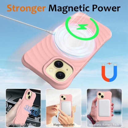 For iPhone 14 Wave Texture MagSafe Magnetic Liquid Silicone Phone Case(Pink) by buy2fix