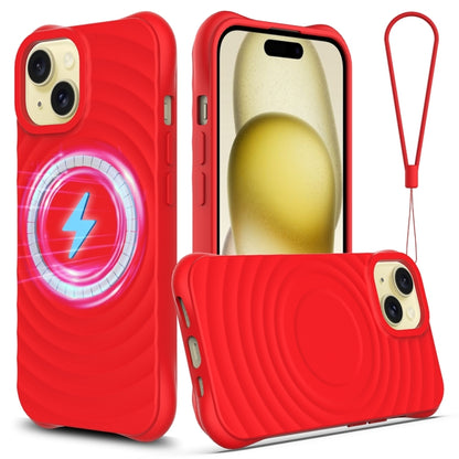 For iPhone 13 Wave Texture MagSafe Magnetic Liquid Silicone Phone Case(Red) by buy2fix