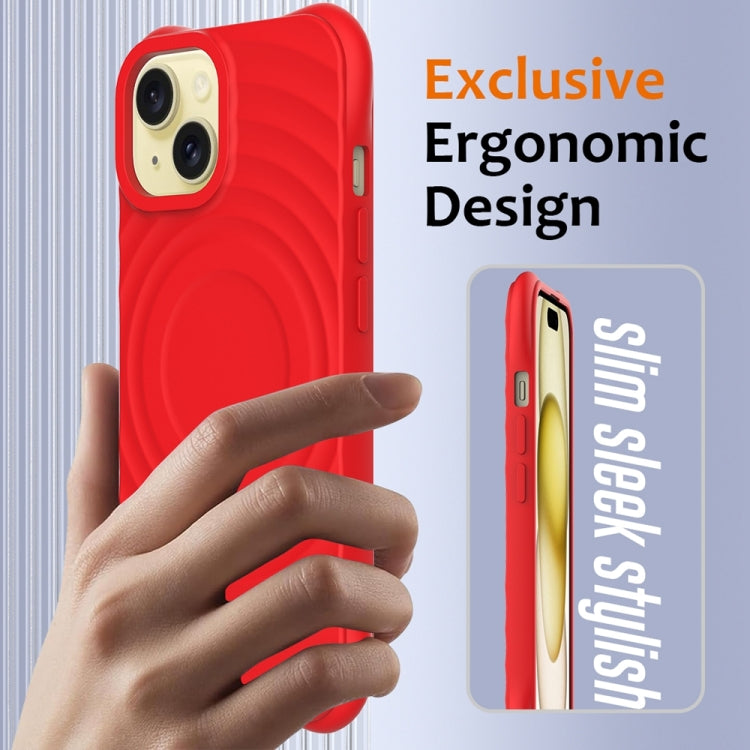 For iPhone 13 Wave Texture MagSafe Magnetic Liquid Silicone Phone Case(Red) by buy2fix