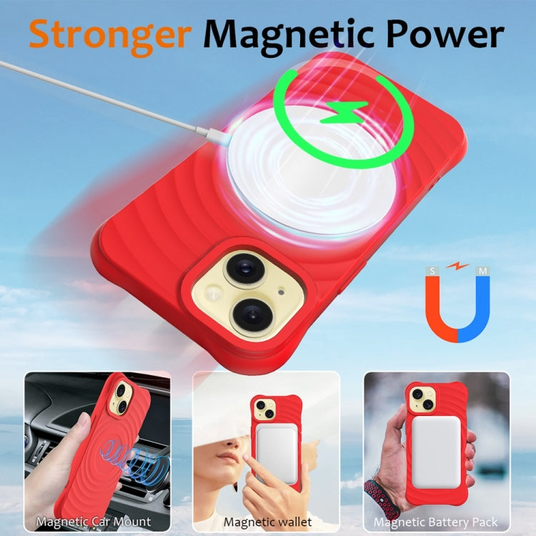 For iPhone 13 Wave Texture MagSafe Magnetic Liquid Silicone Phone Case(Red) by buy2fix