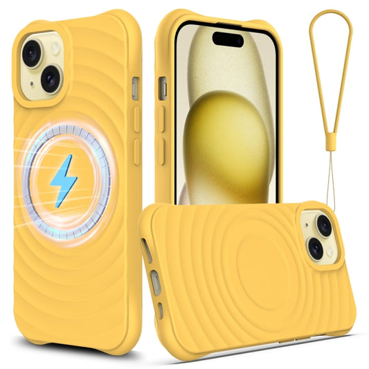 For iPhone 13 mini Wave Texture MagSafe Magnetic Liquid Silicone Phone Case(Yellow) by buy2fix