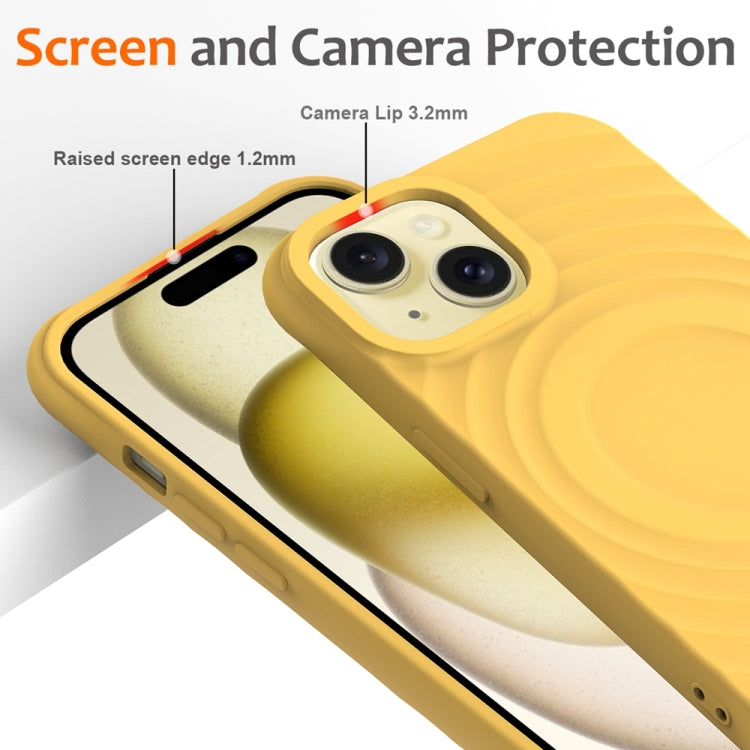 For iPhone 13 mini Wave Texture MagSafe Magnetic Liquid Silicone Phone Case(Yellow) by buy2fix