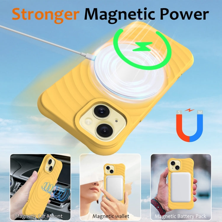 For iPhone 13 mini Wave Texture MagSafe Magnetic Liquid Silicone Phone Case(Yellow) by buy2fix