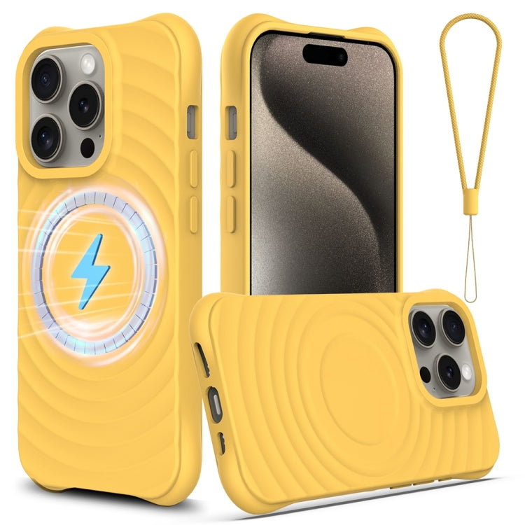 For iPhone 12 Pro Max Wave Texture MagSafe Magnetic Liquid Silicone Phone Case(Yellow) by buy2fix