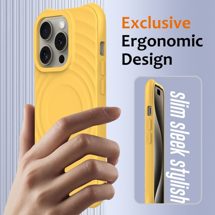 For iPhone 12 Pro Max Wave Texture MagSafe Magnetic Liquid Silicone Phone Case(Yellow) by buy2fix