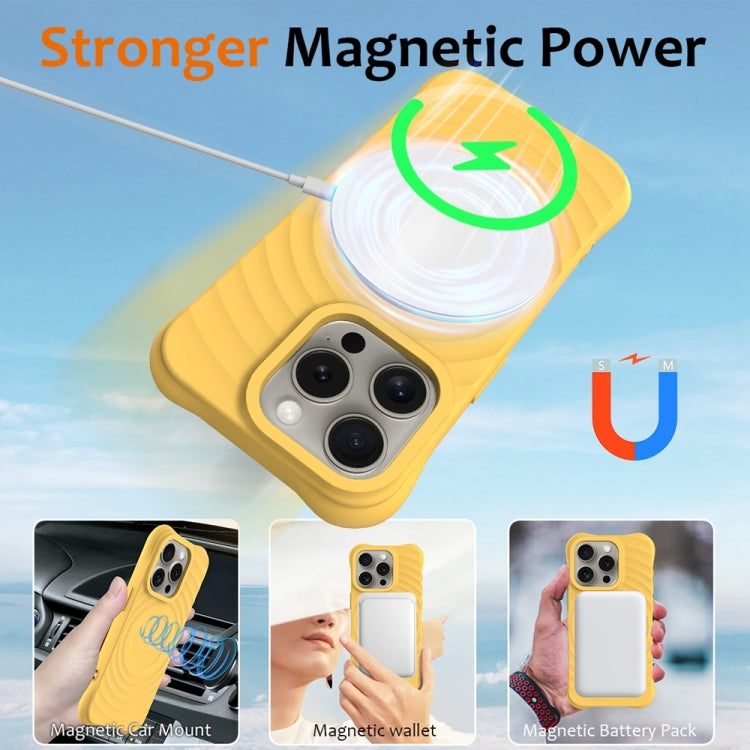 For iPhone 12 Pro Max Wave Texture MagSafe Magnetic Liquid Silicone Phone Case(Yellow) by buy2fix