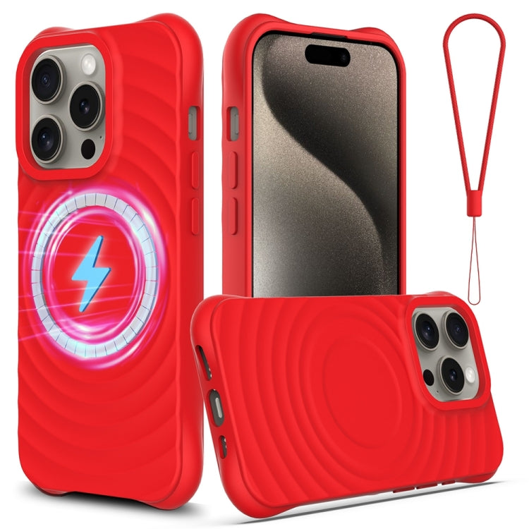 For iPhone 12 Pro Max Wave Texture MagSafe Magnetic Liquid Silicone Phone Case(Red) by buy2fix