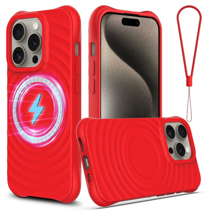 For iPhone 12 Pro Max Wave Texture MagSafe Magnetic Liquid Silicone Phone Case(Red) by buy2fix