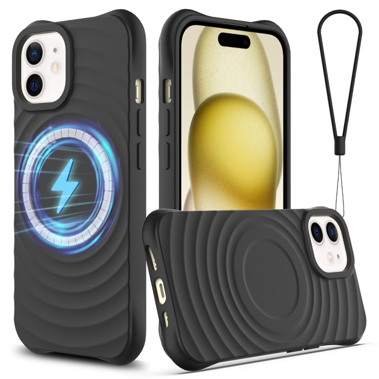 For iPhone 12 Wave Texture MagSafe Magnetic Liquid Silicone Phone Case(Black) by buy2fix
