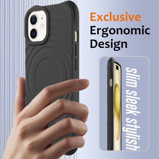 For iPhone 12 Wave Texture MagSafe Magnetic Liquid Silicone Phone Case(Black) by buy2fix