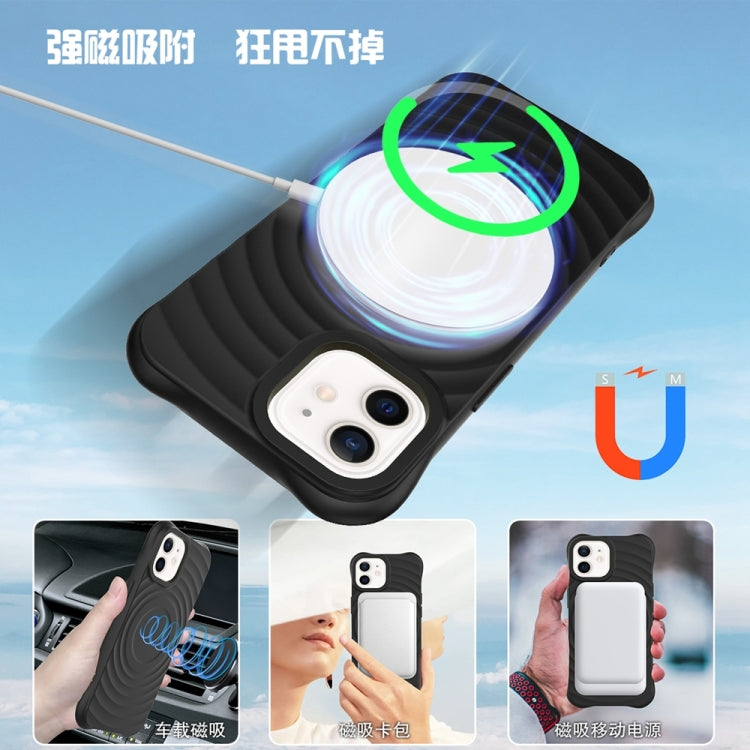 For iPhone 12 Wave Texture MagSafe Magnetic Liquid Silicone Phone Case(Black) by buy2fix