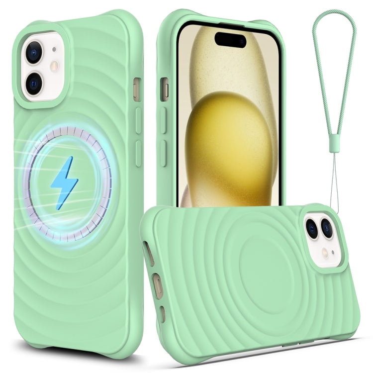 For iPhone 12 mini Wave Texture MagSafe Magnetic Liquid Silicone Phone Case(Green) by buy2fix