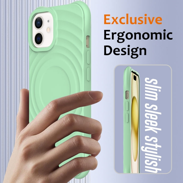 For iPhone 12 mini Wave Texture MagSafe Magnetic Liquid Silicone Phone Case(Green) by buy2fix