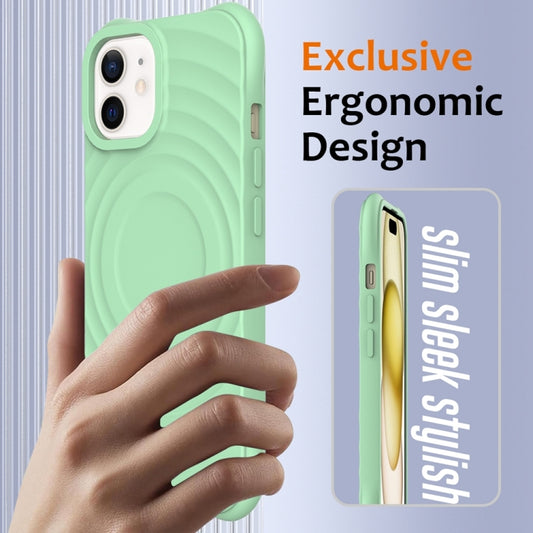 For iPhone 12 mini Wave Texture MagSafe Magnetic Liquid Silicone Phone Case(Green) by buy2fix