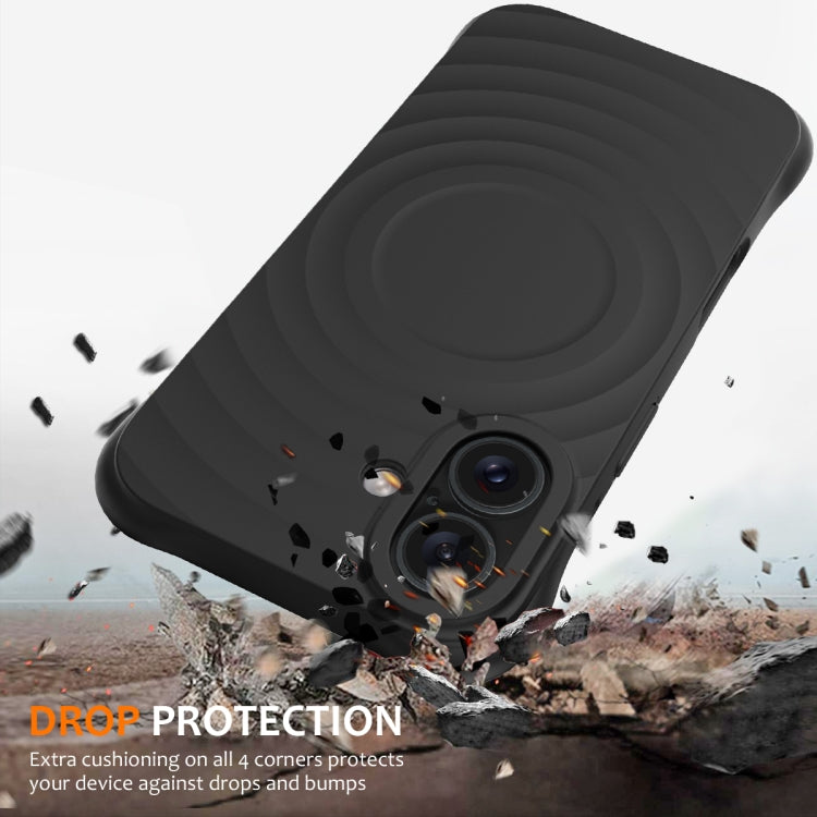 For iPhone 16 Wave Texture MagSafe Magnetic Liquid Silicone Phone Case(Black) by buy2fix