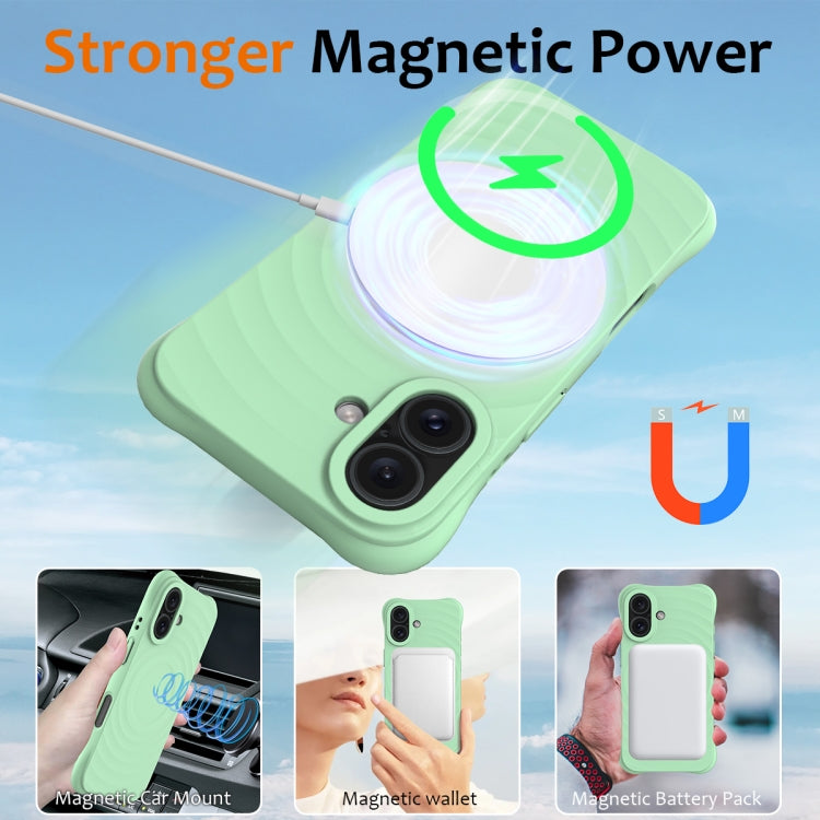 For iPhone 16 Wave Texture MagSafe Magnetic Liquid Silicone Phone Case(Green) by buy2fix