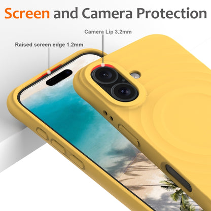For iPhone 16 Wave Texture MagSafe Magnetic Liquid Silicone Phone Case(Yellow) by buy2fix