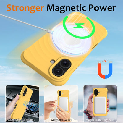 For iPhone 16 Wave Texture MagSafe Magnetic Liquid Silicone Phone Case(Yellow) by buy2fix