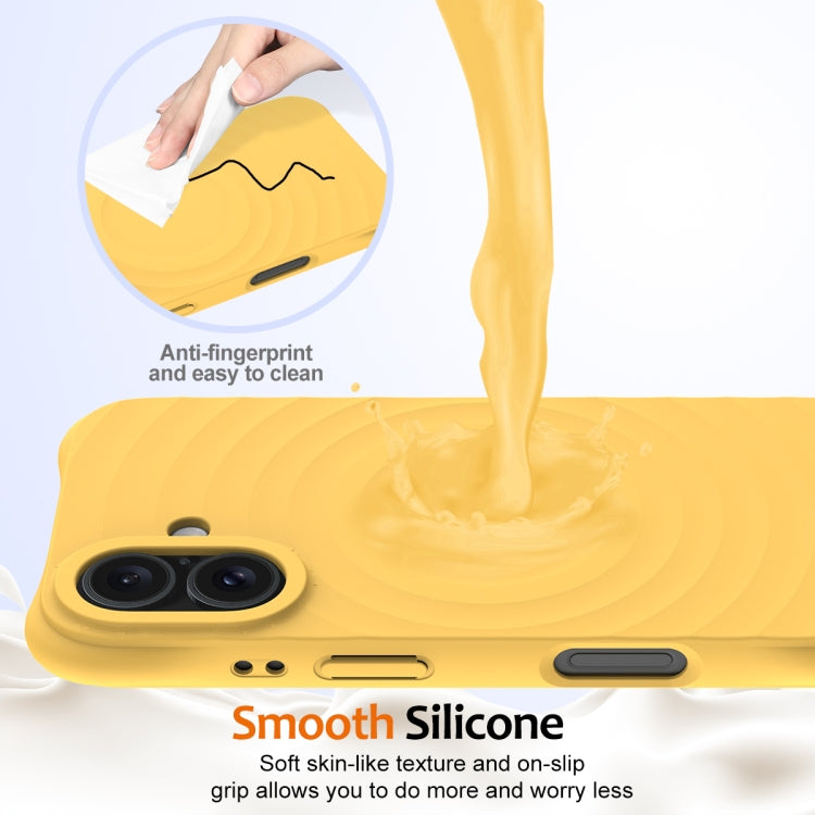 For iPhone 16 Wave Texture MagSafe Magnetic Liquid Silicone Phone Case(Yellow) by buy2fix