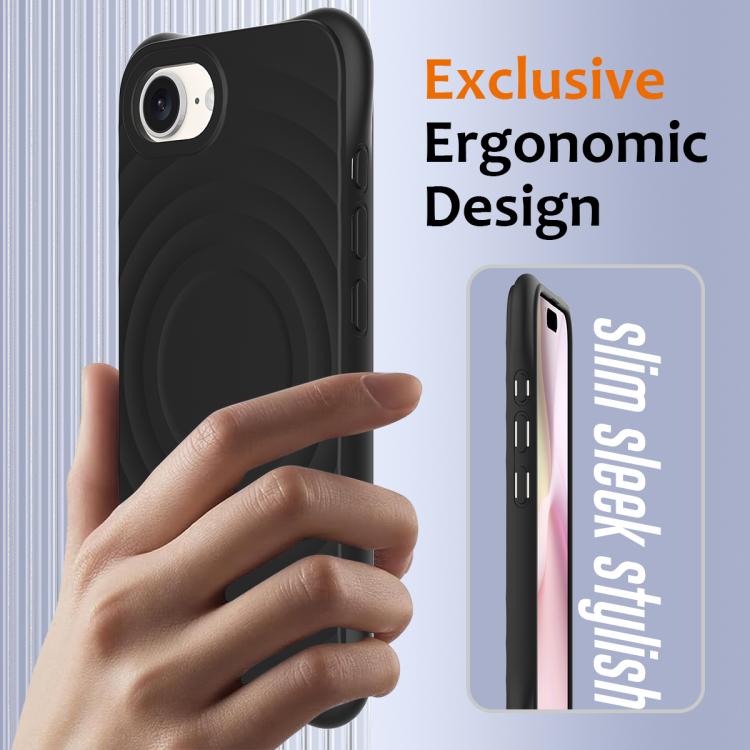 For iPhone 16e Wave Texture MagSafe Magnetic Liquid Silicone Phone Case(Black) - iPhone 16e Cases by buy2fix | Online Shopping UK | buy2fix